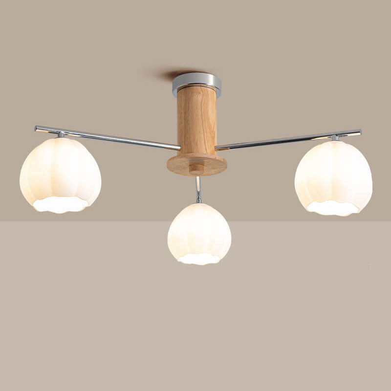 Modern Simplicity Wood Hardware Glass Stripes 3/5/6/8-Light Chandelier For Living Room