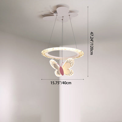 Contemporary Creative Kids Round Butterfly Iron Acrylic LED Chandelier For Bedroom