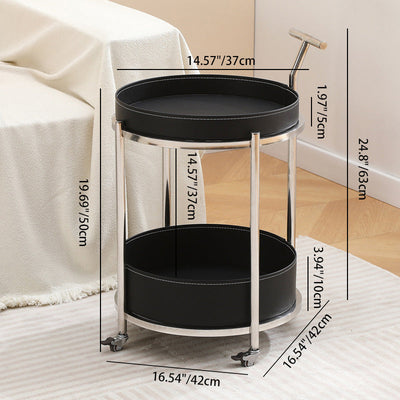 Contemporary Creative Round Stainless Steel Leather End Table 2-Tier For Living Room