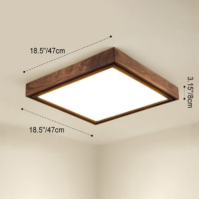 Traditional Chinese Walnut Iron Acrylic Square Rectangular LED Flush Mount Ceiling Light For Living Room