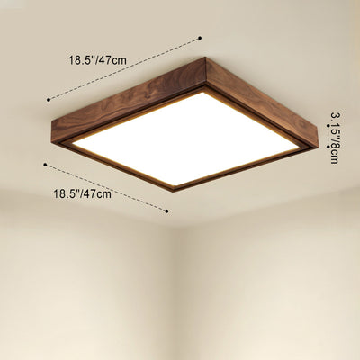 Modern Minimalist Rectangular Square Wood Acrylic LED Flush Mount Lighting For Living Room