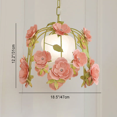 Modern Art Deco Rose Round Iron Glass 1-Light Pendant Light For Bedroom