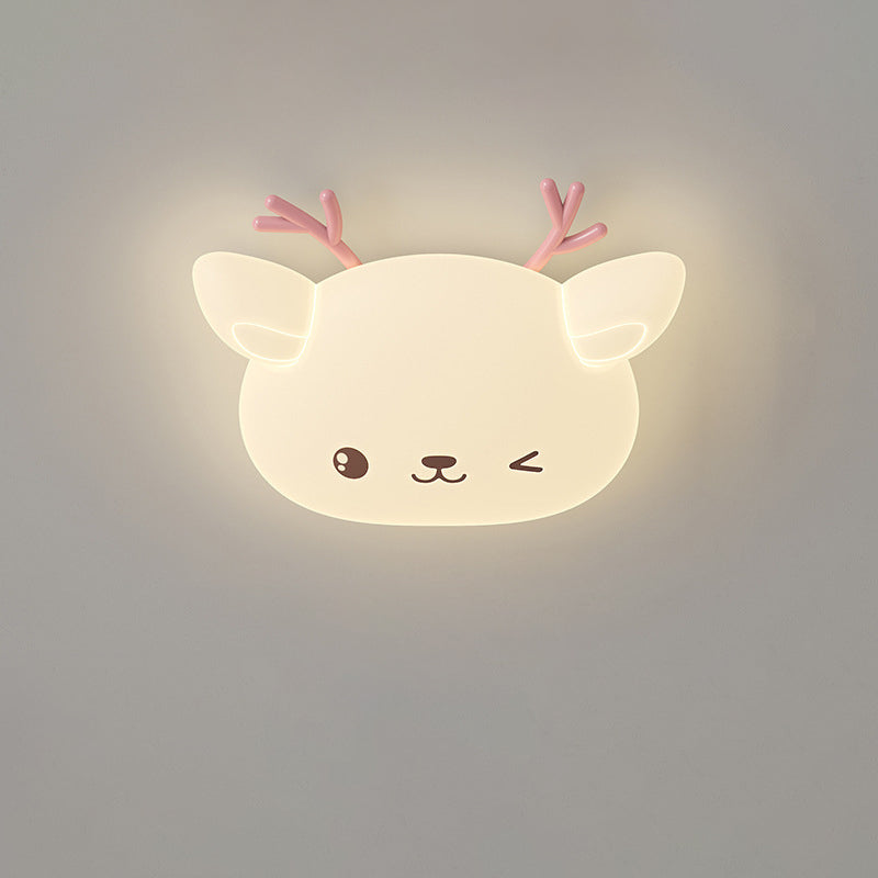 Modern Simplicity Kids Iron PE Deer Elliptical LED Flush Mount Ceiling Light For Bedroom