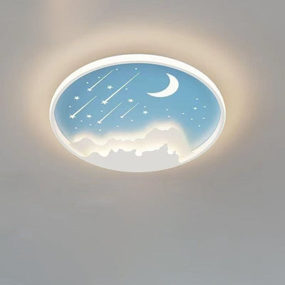 Modern Minimalist Round Moon Meteor Iron LED Flush Mount Ceiling Light For Bedroom