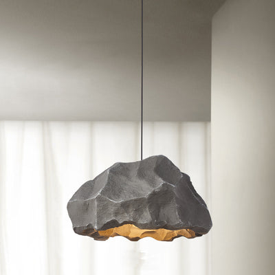 Traditional Japanese Polystyrene Rock 1-Light Pendant Light For Dining Room