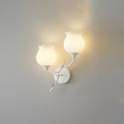 Modern Minimalist Cream Flower Iron Glass 1/2 Light Wall Sconce Lamp For Bedroom