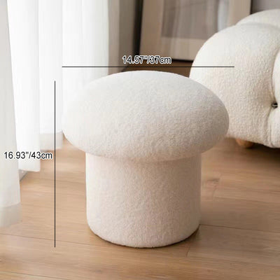 Modern Minimalist Mushroom Cylinder Lambswool Wood Vanity Stool For Bedroom