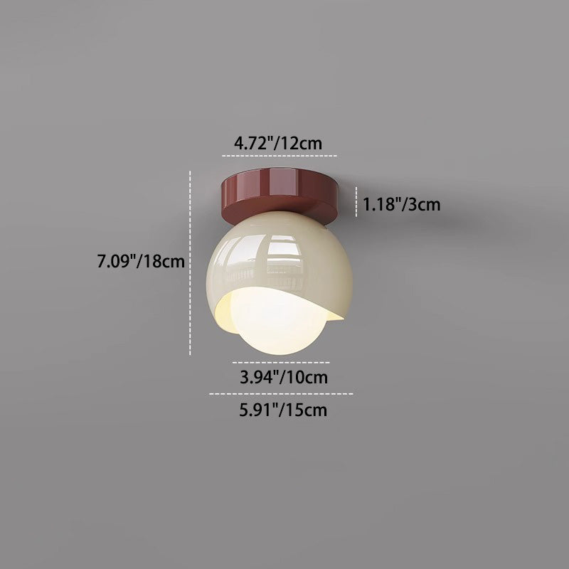 Contemporary French Cream Iron Glass Spherical Ball 1-Light Semi-Flush Mount Ceiling Light For Hallway