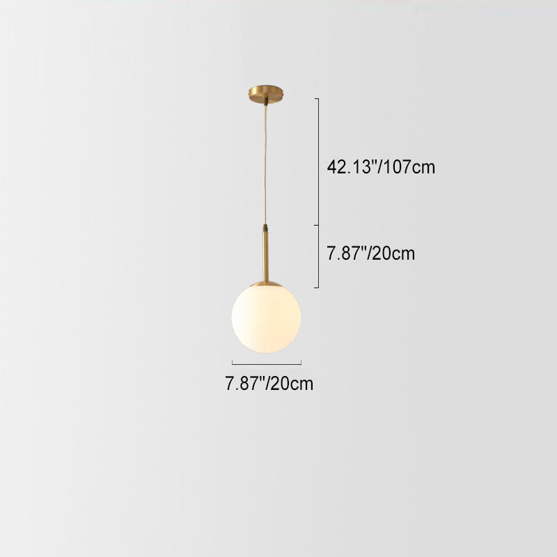 Modern Minimalist Round Globe All Copper Glass 1-Light Pendant Light For Living Room