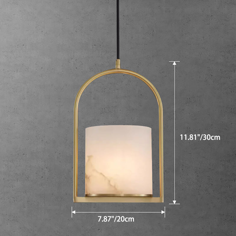 Modern Minimalist Birdcage Column Copper Marble 1-Light Pendant Light For Study Room