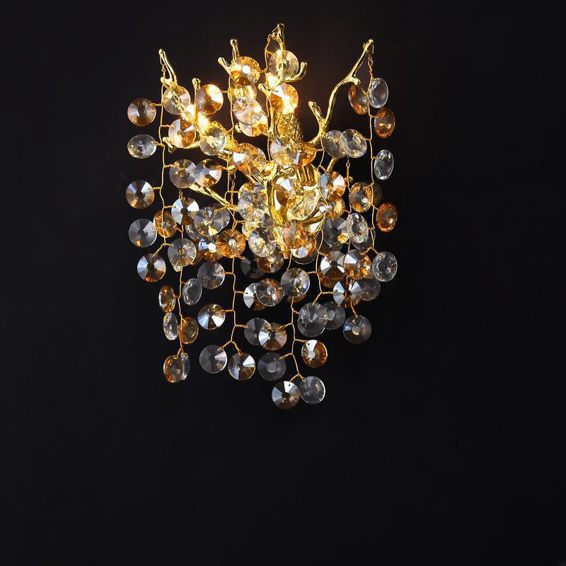 Modern Luxury Aluminum Crystal Branch Bead 2/3 Light Wall Sconce Lamp For Living Room