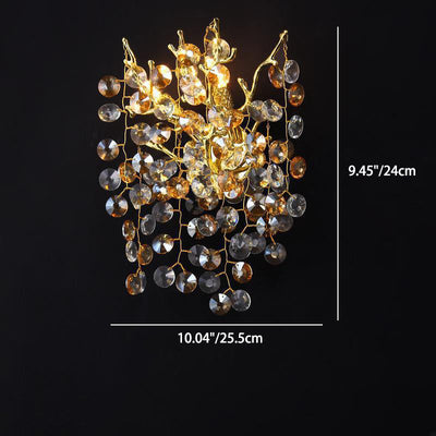 Modern Luxury Aluminum Crystal Branch Bead 2/3 Light Wall Sconce Lamp For Living Room