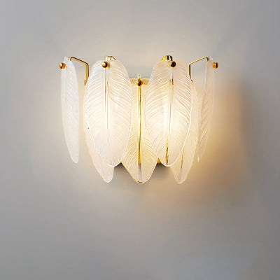 Contemporary Creative Feather Iron Glass 1-Light Wall Sconce Lamp For Bedroom