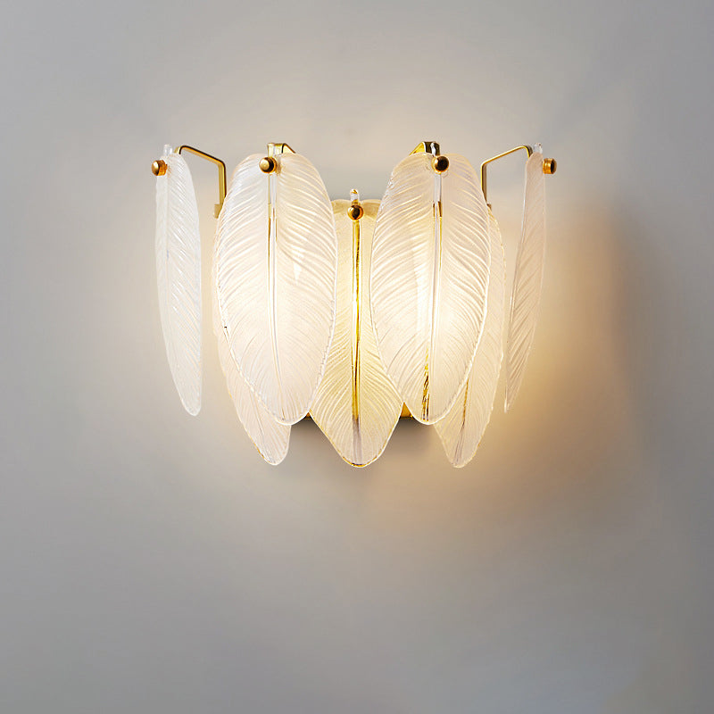 Contemporary Creative Feather Iron Glass 1-Light Wall Sconce Lamp For Bedroom