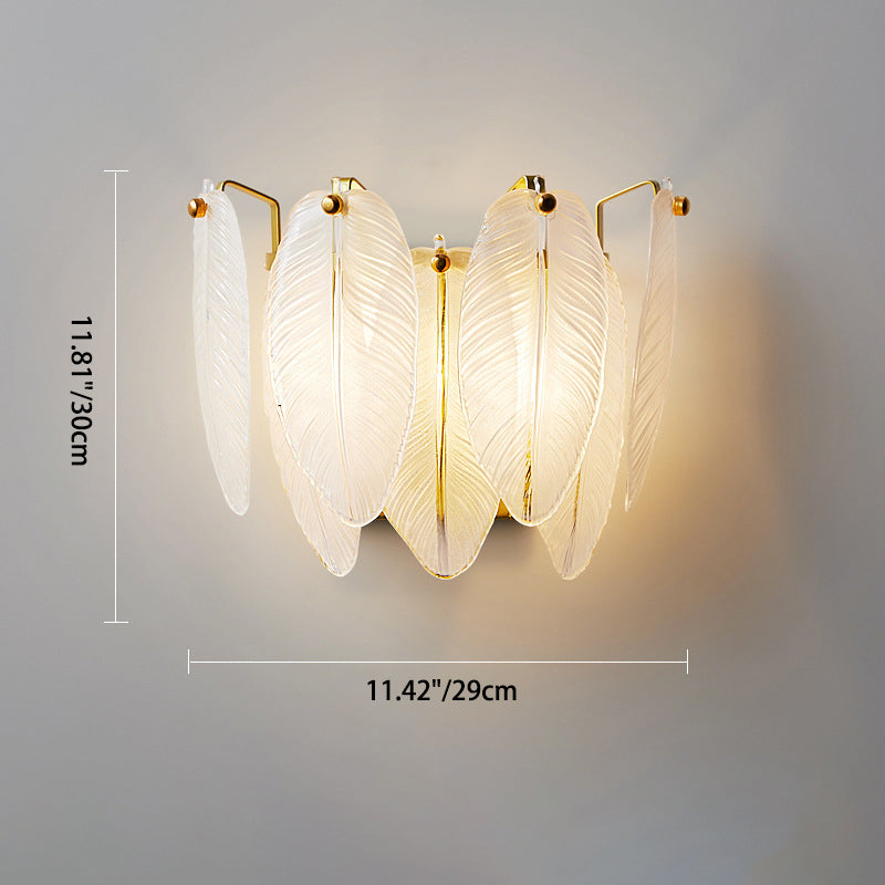 Contemporary Creative Feather Iron Glass 1-Light Wall Sconce Lamp For Bedroom