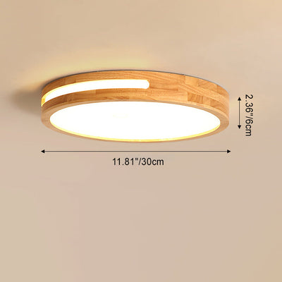 Modern Minimalist Round Wood Acrylic LED Flush Mount Ceiling Light For Bedroom