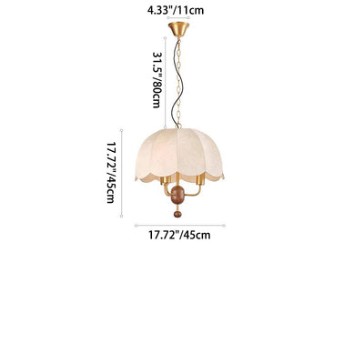 Traditional French Round Orb Fabric Walnut Iron 3-Light Pendant Light For Living Room