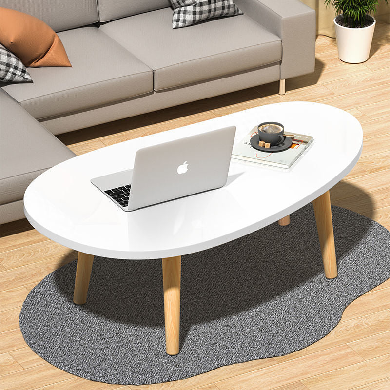 Modern Minimalist Teardrop Oval Artificial Panel Solid Wood Coffee Table For Living Room