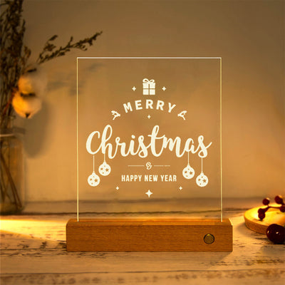 Modern Christmas Rectangular Acrylic Plate Solid Wood USB LED Table Lamp