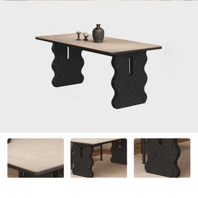 Contemporary Retro Rectangular Wave Wood Slate Dining Table For 4/6 Seats