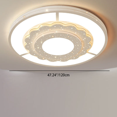 Contemporary Simplicity Starry Sky Decor Flower Edging Acrylic Round Shade LED Flush Mount Ceiling Light For Living Room