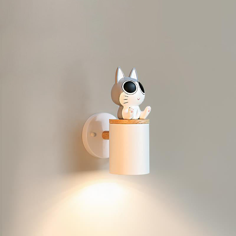 Modern Minimalist Cartoon Critter Column Solid Wood Resin Iron 1-Light Wall Sconce Lamp For Bedroom