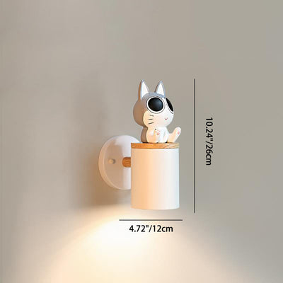 Modern Minimalist Cartoon Critter Column Solid Wood Resin Iron 1-Light Wall Sconce Lamp For Bedroom