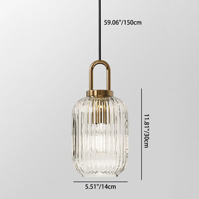 Contemporary Nordic Round Oval Pumpkin Stainless Steel Striped Glass 1-Light Pendant Light For Living Room