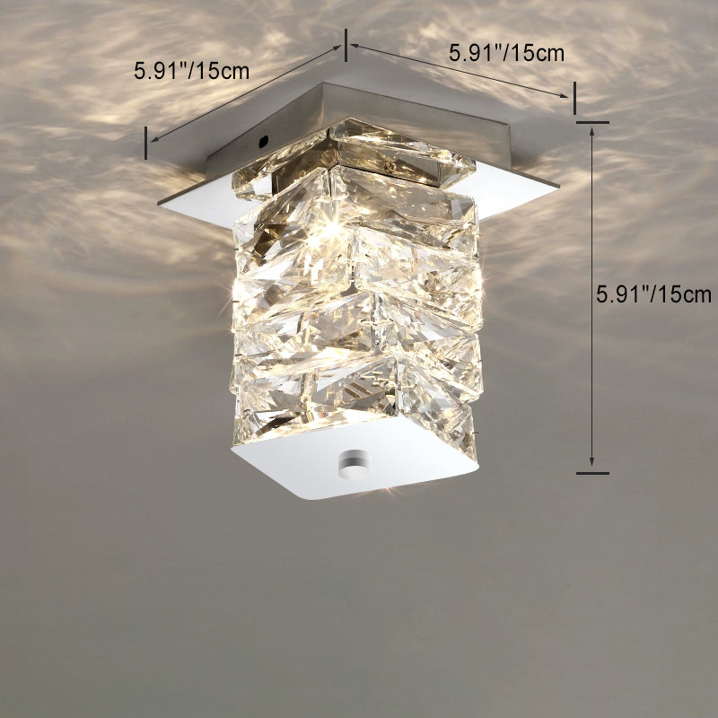 Contemporary Luxury Crystal Cuboid Hardware LED Semi-Flush Mount Ceiling Light For Living Room