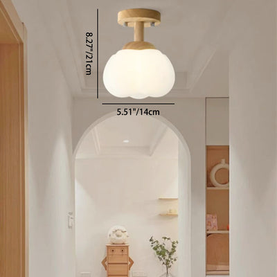 Modern Simplicity Rubber Wood PE Pumpkin Round 1-Light Semi-Flush Mount Ceiling Light For Hallway