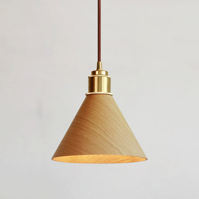 Nordic Minimalist Solid Wood Cone Copper 1-Light Pendant Light