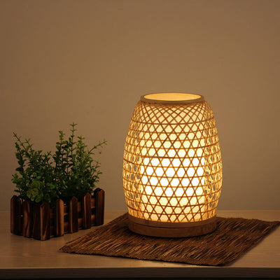 Traditional Rustic Bamboo Cage Shape 1-Light Table Lamp For Bedroom