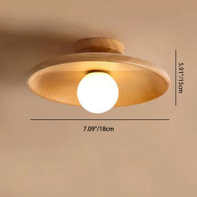 Contemporary Simplicity Round Wood Glass 1-Light Semi-Flush Mount Ceiling Light For Living Room