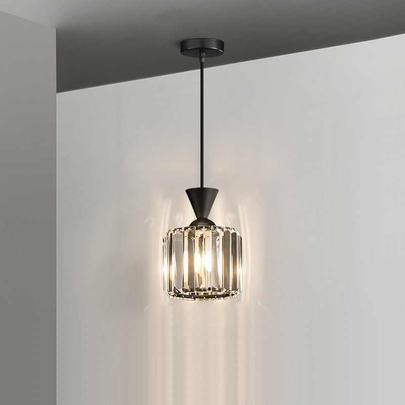 Contemporary Luxury Radiant Prismatic Clear Crystal Shade 1-Light Pendant Light For Living Room