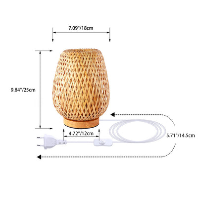 Traditional Chinese Bamboo Weaving Lantern 1-Light Table Lamp For Bedroom