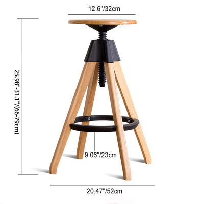 Contemporary Scandinavian Round Tripod Base Solid Wood Bar Stool Footrest For Dining Room