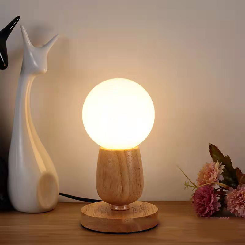 Contemporary Scandinavian Orb Glass Wood 1-Light Table Lamp For Bedroom