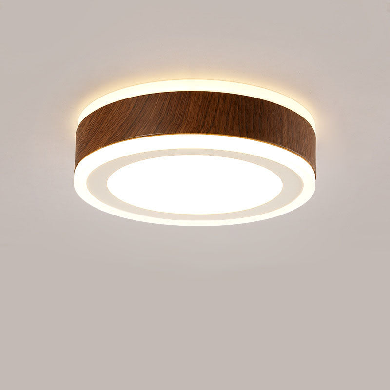 Modern Minimalist Round Square Wood Grain Hardware Acrylic LED Flush Mount Ceiling Light For Living Room