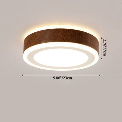 Modern Minimalist Round Square Wood Grain Hardware Acrylic LED Flush Mount Ceiling Light For Living Room