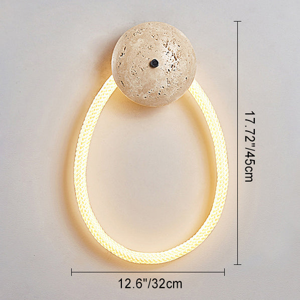 Contemporary Scandinavian Coil Disc Stone Premium Optical Woven Fiber LED Wall Sconce Lamp For Bedroom