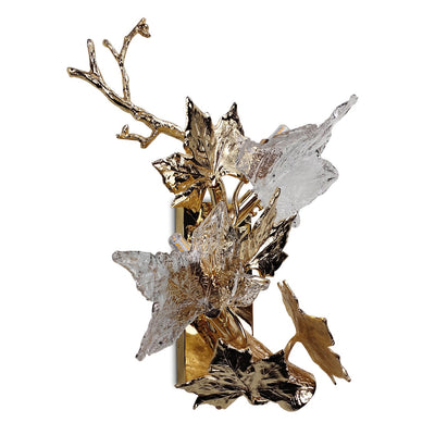 Modern Luxury Copper Colored Glass Maple Leaf Branch 2-Light Wall Sconce Lamp For Living Room