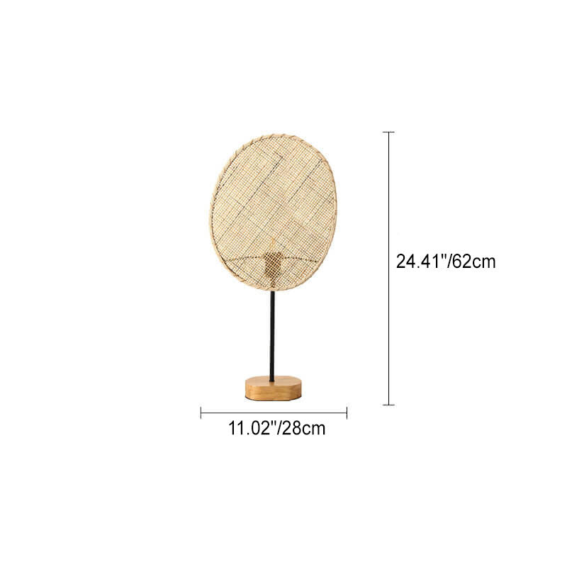 Traditional Japanese Rattan Fan 1-Light Table Lamp For Bedroom