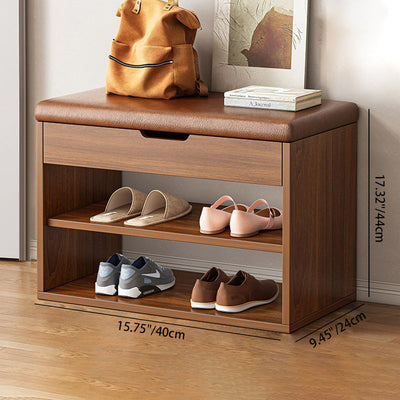 Modern Minimalist Rectangle Fabric PU Leather Wood Shoe Storage 3-Tier For Entryways