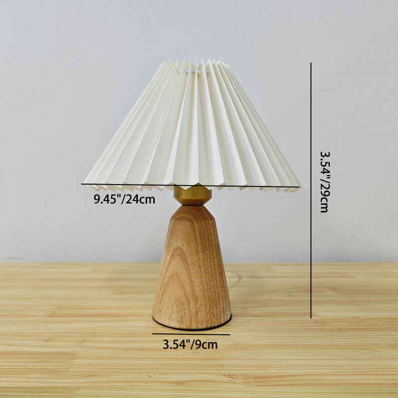 Contemporary Scandinavian Trapezoidal Pleated Fabric Wood 1-Light Table Lamp For Bedroom