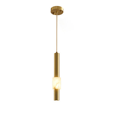 Contemporary Luxury Copper Long Strip Marble Shade LED Pendant Light For Living Room