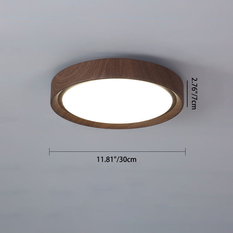 Contemporary Simplicity Round Wood Grain Acrylic LED Flush Mount Ceiling Light For Bedroom