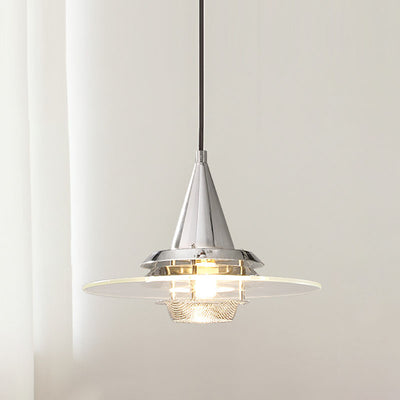 Contemporary Scandinavian Disc Tapered Iron Glass 1-Light Pendant Light For Bedroom