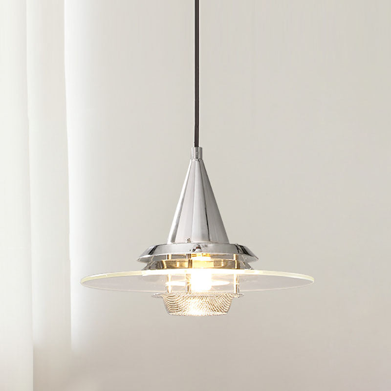 Contemporary Scandinavian Disc Tapered Iron Glass 1-Light Pendant Light For Bedroom