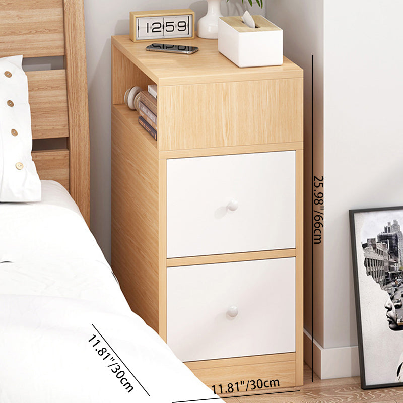 Contemporary Scandinavian Square Tabletop Artificial Panel Nightstand 2-Drawer For Bedroom