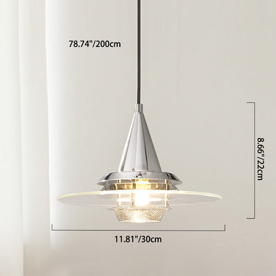 Contemporary Scandinavian Disc Tapered Iron Glass 1-Light Pendant Light For Bedroom